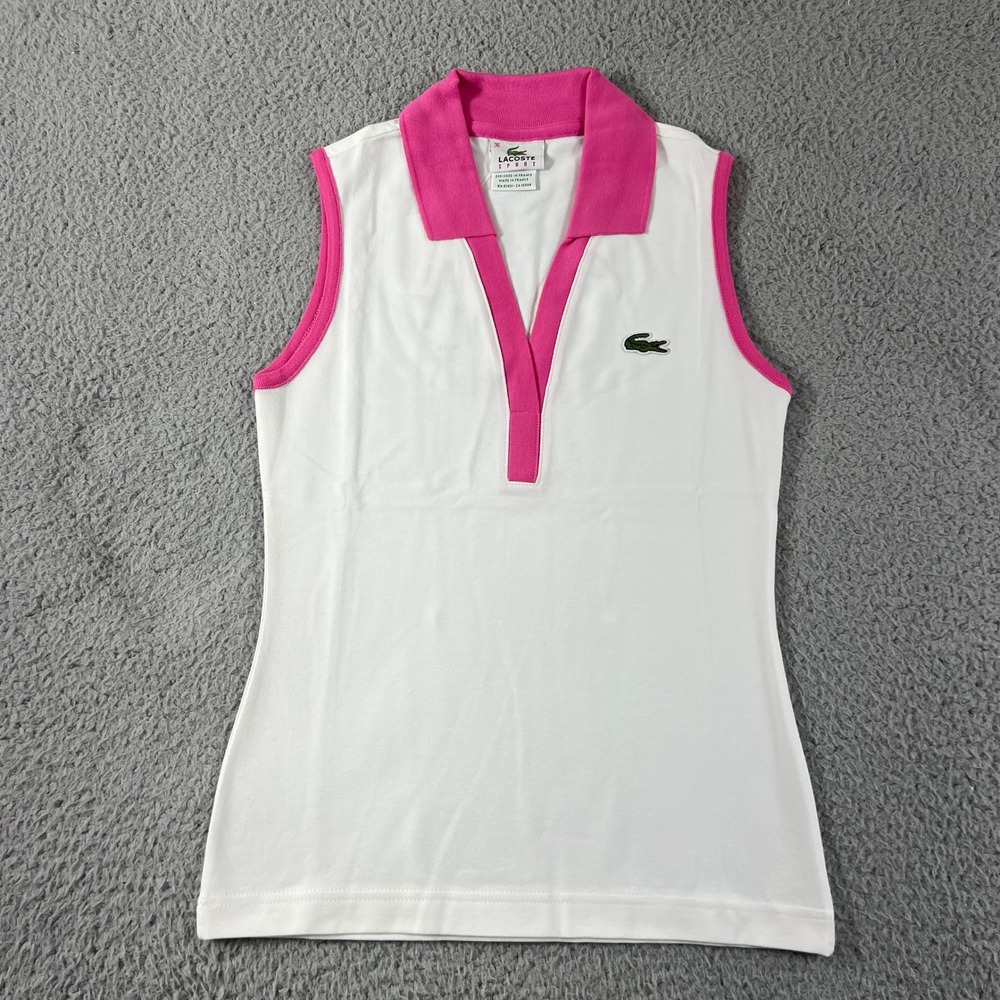 Lacoste Sport Polo Shirt Women US Size S (EU/4) White Sleeveless V-Neck Top NWT - Picture 1 of 10